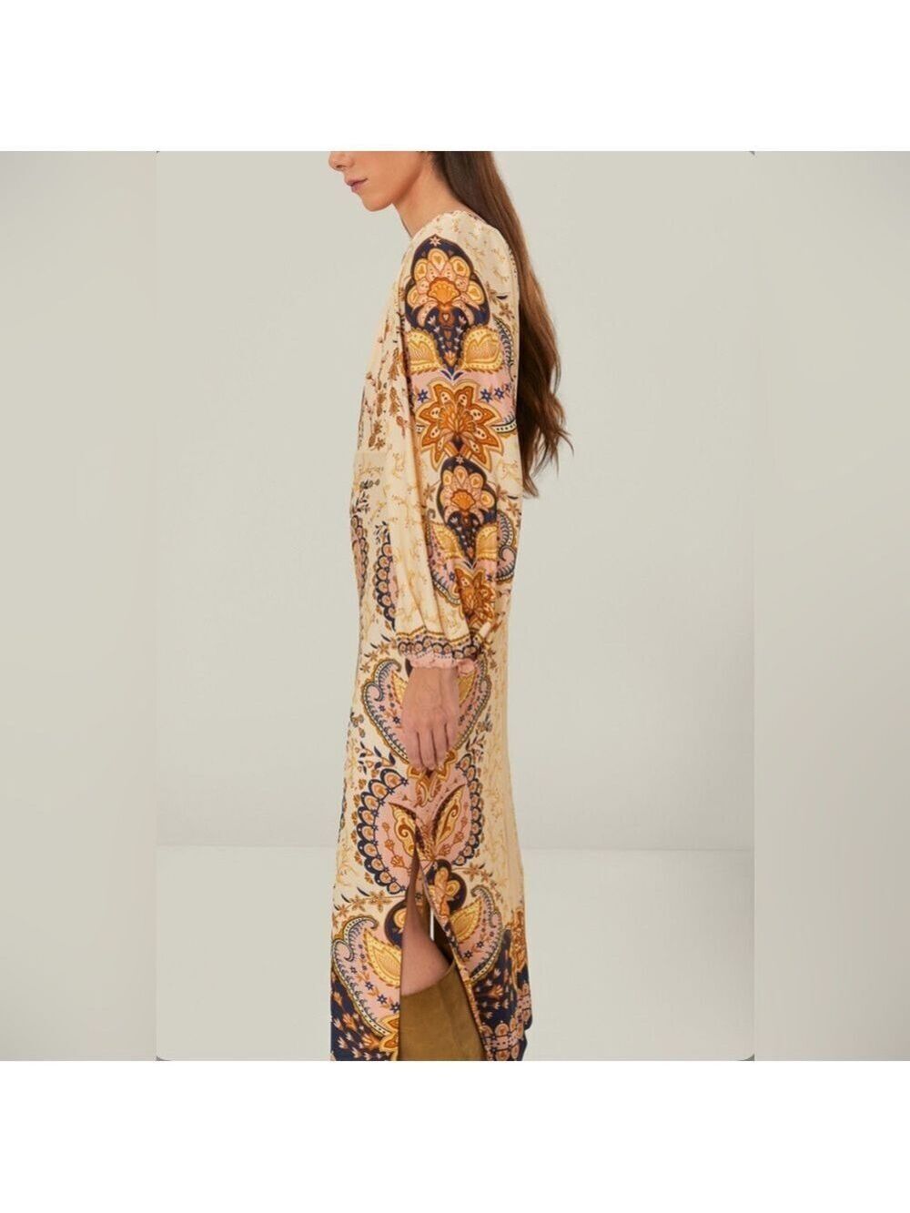 Farm Rio Beige Boho Midi Dress - Picture 7 of 8